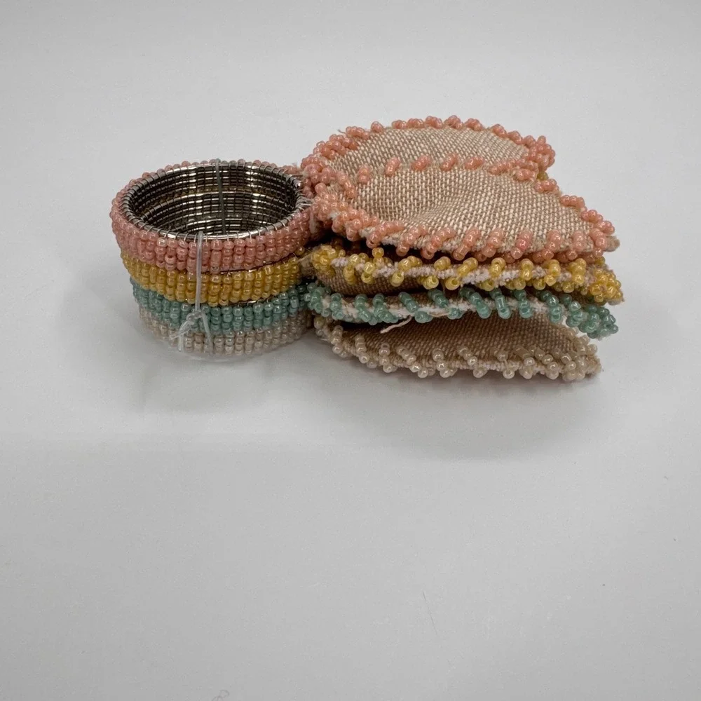 Celebrate Easter Together Bunny Ear Napkin Rings Set of 4 Beaded Pastel‎ Multi